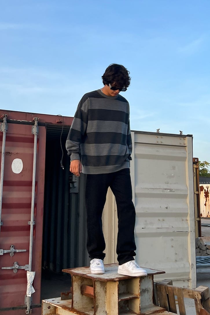 Çizgili Oversize Sweatshirt