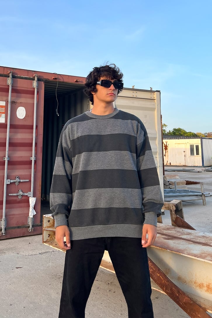 Çizgili Oversize Sweatshirt
