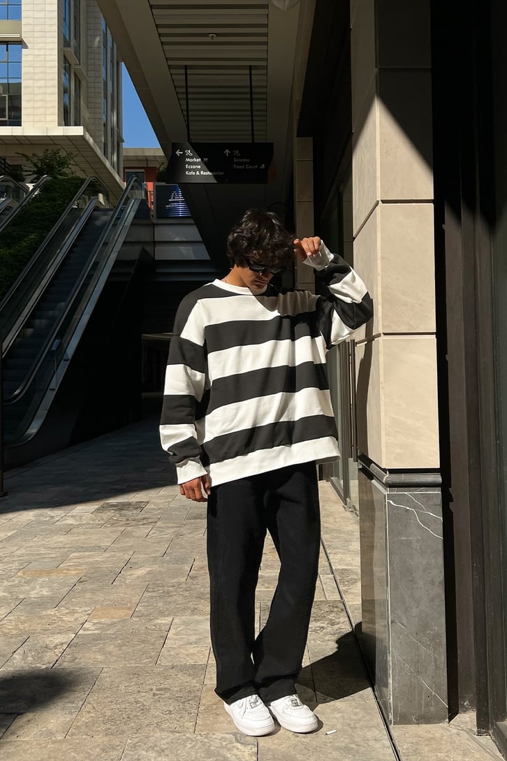 Çizgili Oversize Sweatshirt