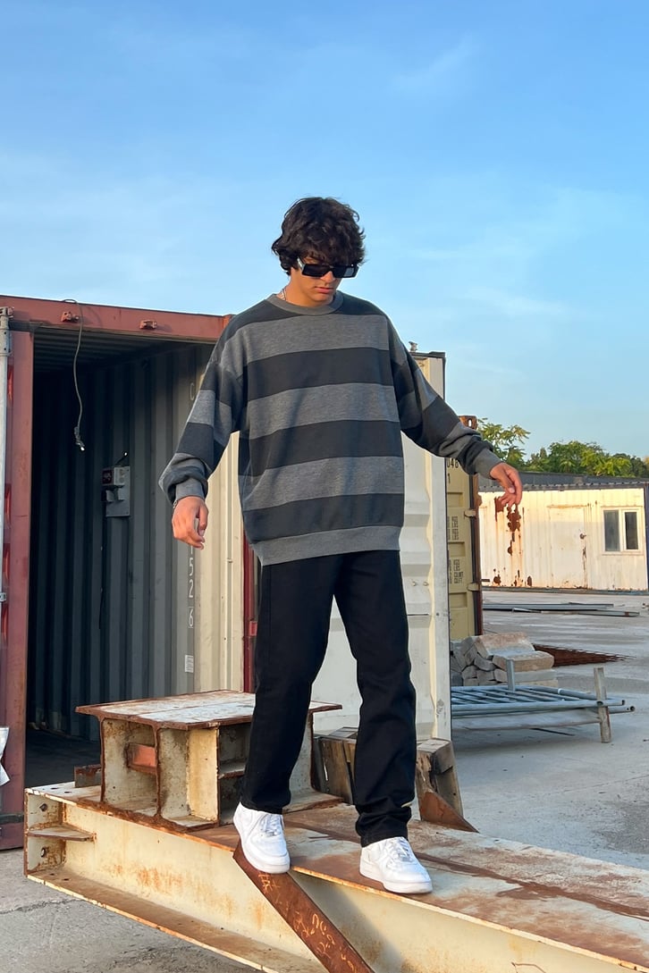Çizgili Oversize Sweatshirt