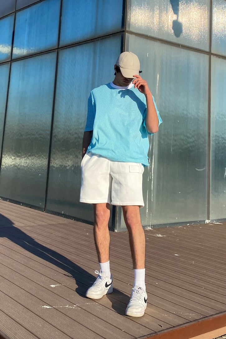 Çizgili Oversize Turkuaz Tshirt