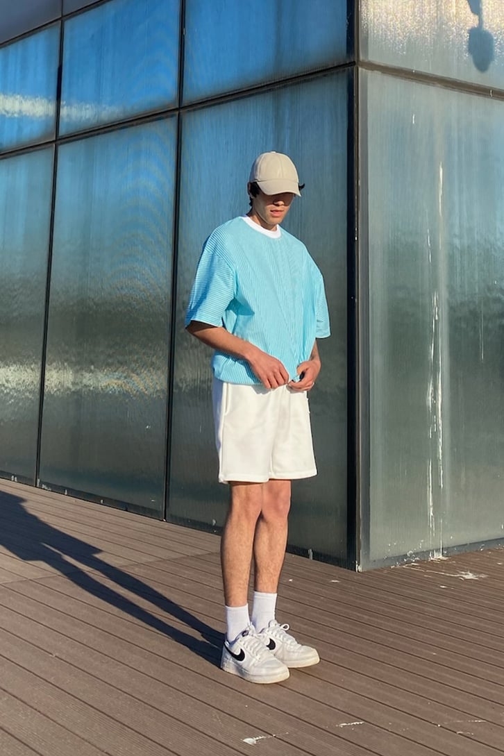 Çizgili Oversize Turkuaz Tshirt