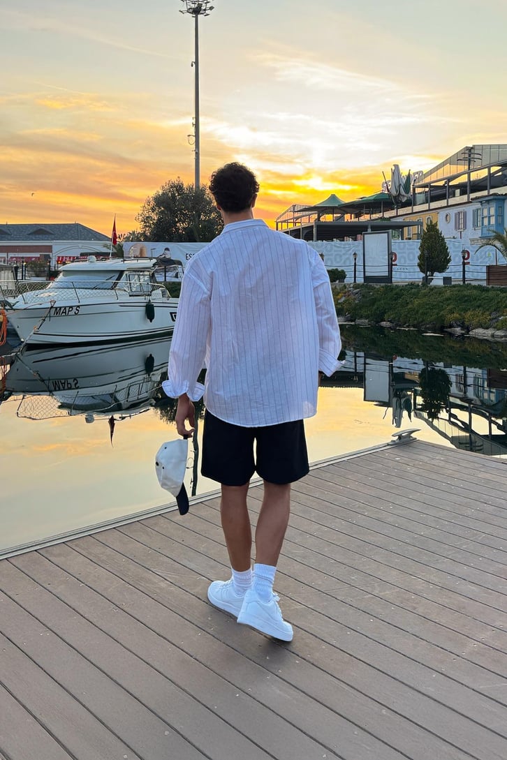 Çizgili Oversize Uzun Kol Gömlek