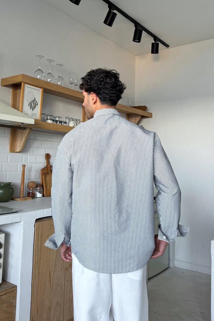 Çizgili Oversize Uzun Kol Gömlek