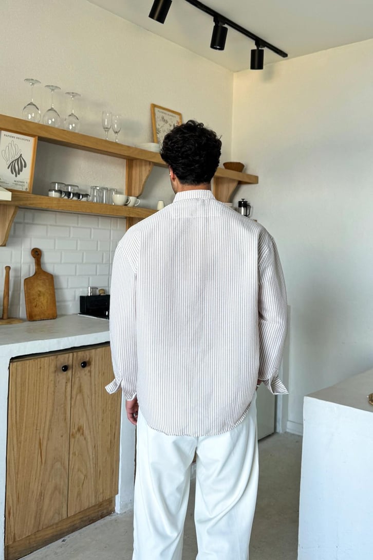 Çizgili Oversize Uzun Kol Gömlek