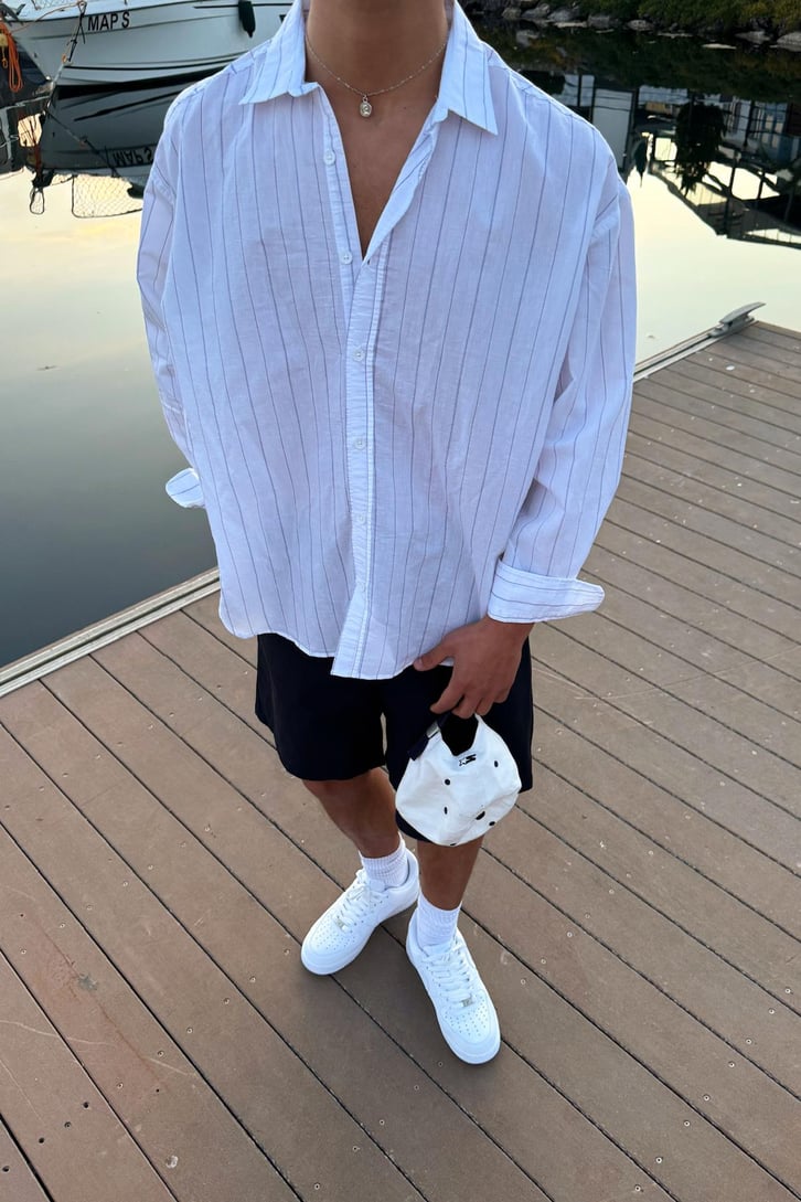 Çizgili Oversize Uzun Kol Gömlek