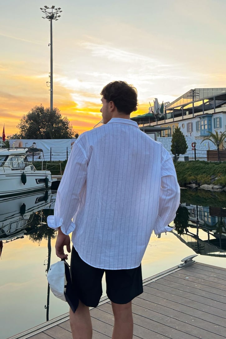 Çizgili Oversize Uzun Kol Gömlek