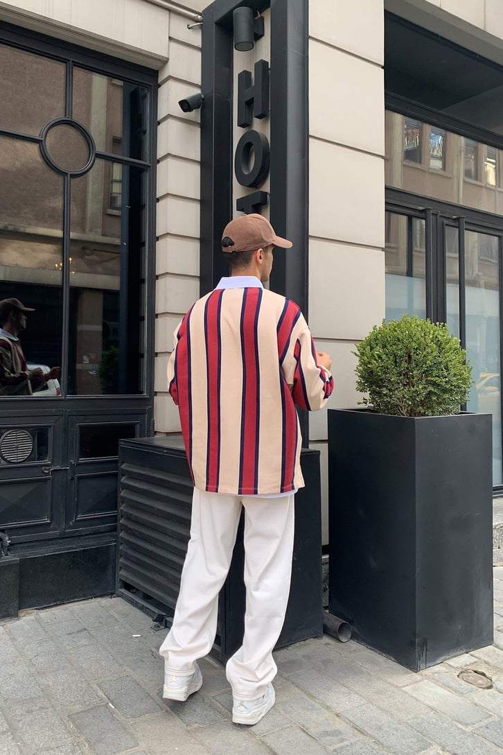 ÇİZGİLİ POLO YAKA SWEATSHIRT