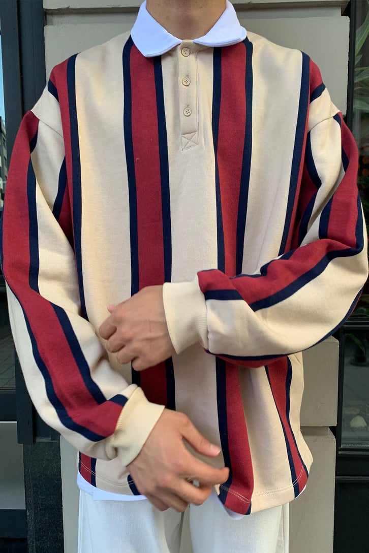 ÇİZGİLİ POLO YAKA SWEATSHIRT