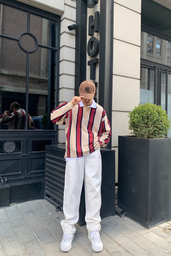ÇİZGİLİ POLO YAKA SWEATSHIRT