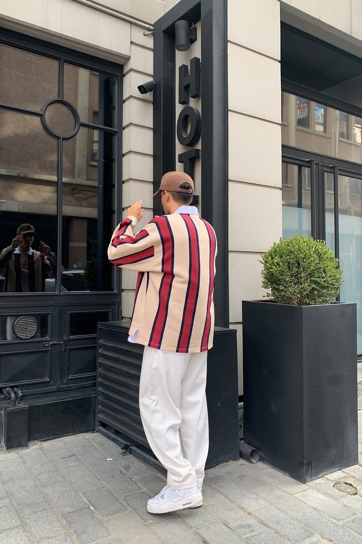 ÇİZGİLİ POLO YAKA SWEATSHIRT