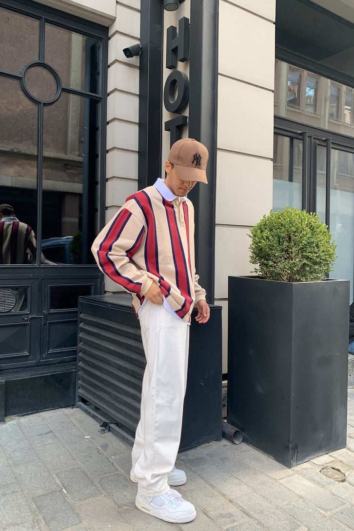 ÇİZGİLİ POLO YAKA SWEATSHIRT