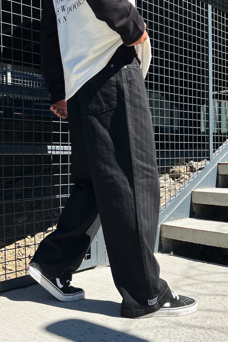 Çizgili Siyah Baggy Jean