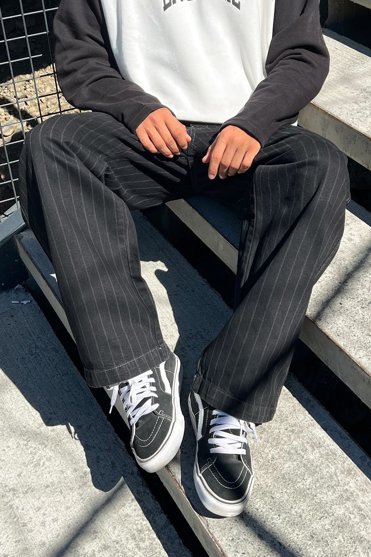 Çizgili Siyah Baggy Jean