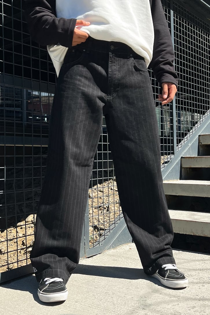 Çizgili Siyah Baggy Jean