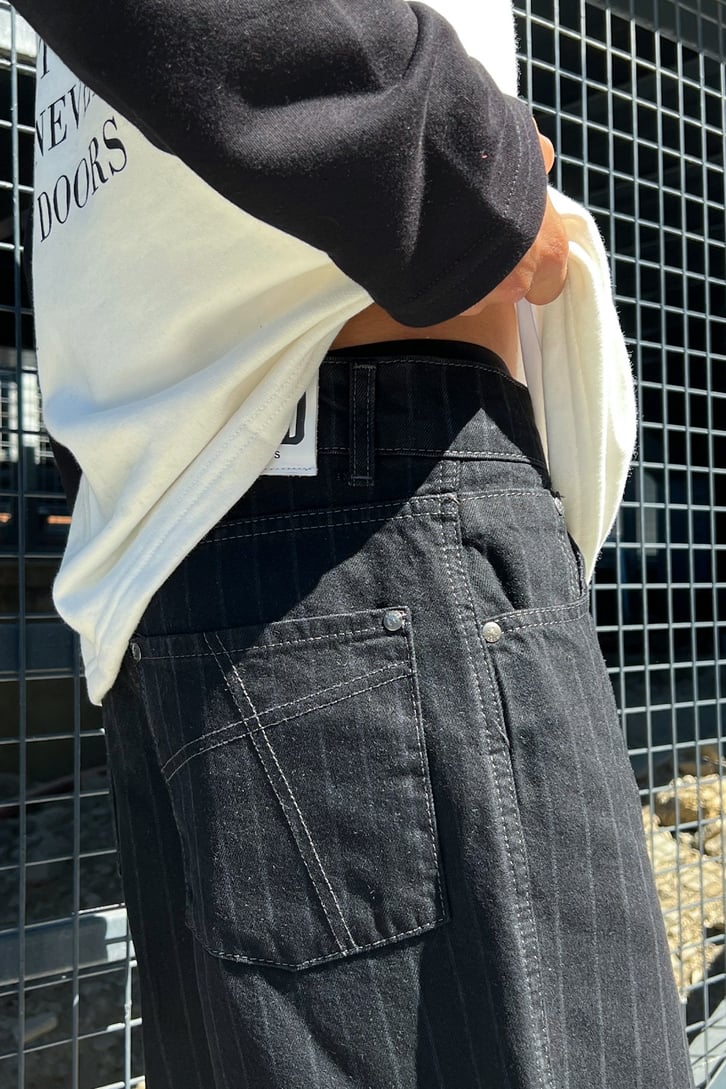 Çizgili Siyah Baggy Jean