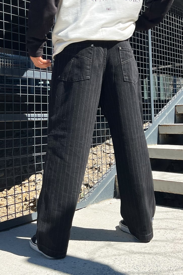 Çizgili Siyah Baggy Jean