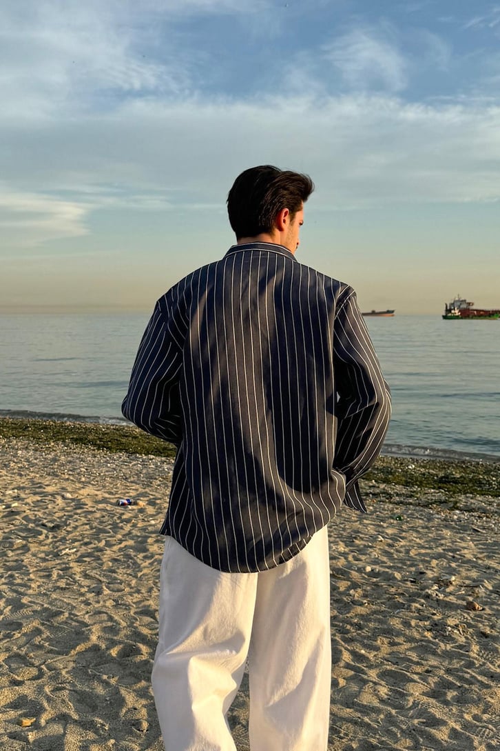 Çizgili Uzun Kol Oversize Gömlek
