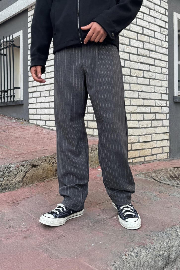 Çizgili Vintage Kumaş Pantolon