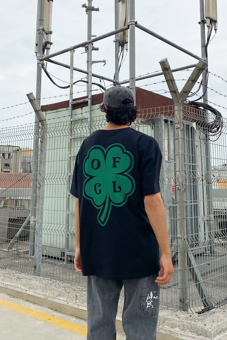 Clover Ofcl Sırt Baskılı Siyah Oversize Tshirt