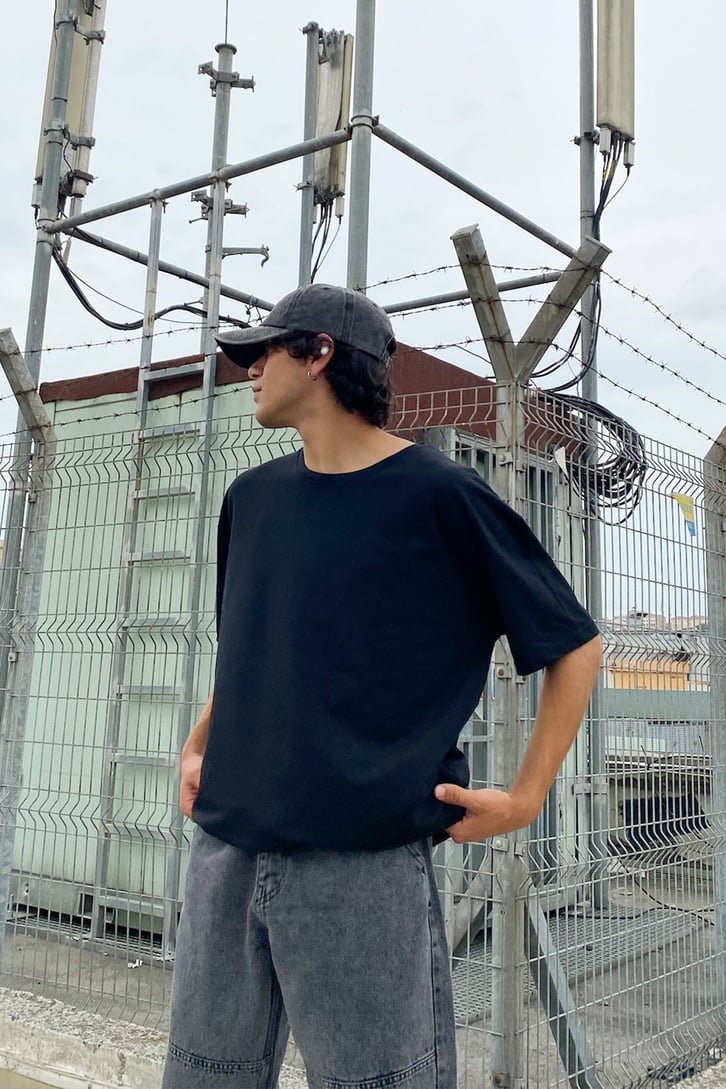 Clover Ofcl Sırt Baskılı Siyah Oversize Tshirt