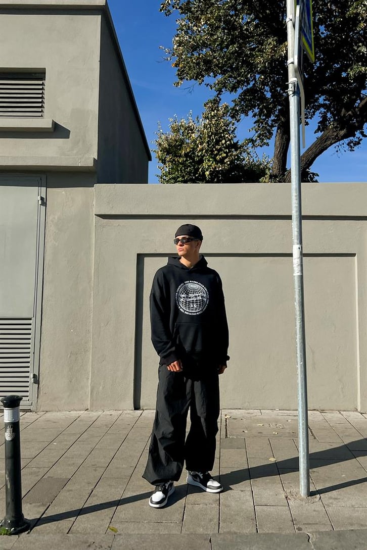 Club Couture Baskılı Siyah İçi Pamuklu OVersize Hoodie