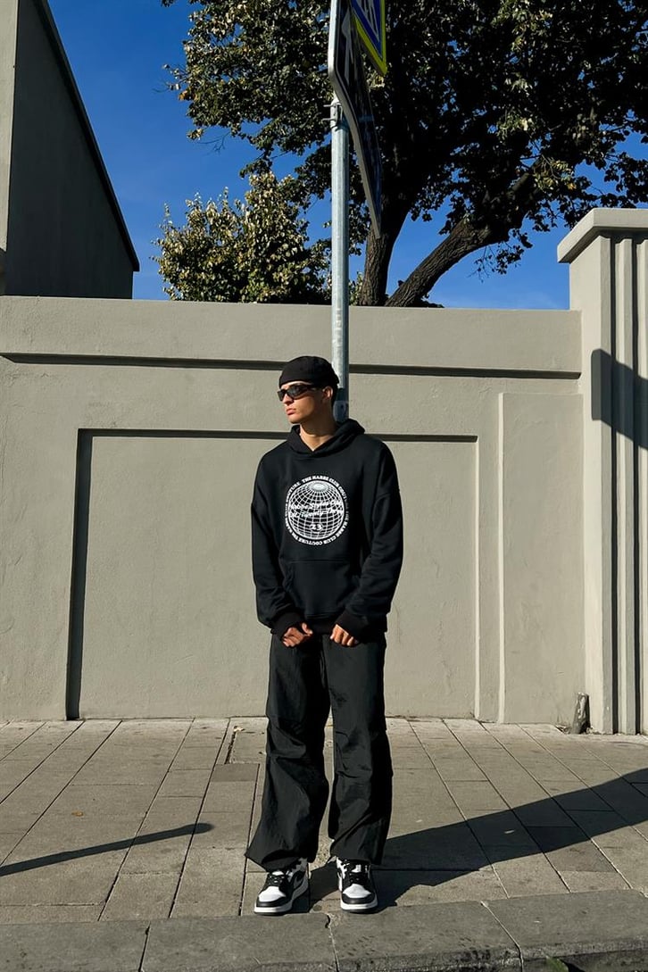 Club Couture Baskılı Siyah İçi Pamuklu OVersize Hoodie