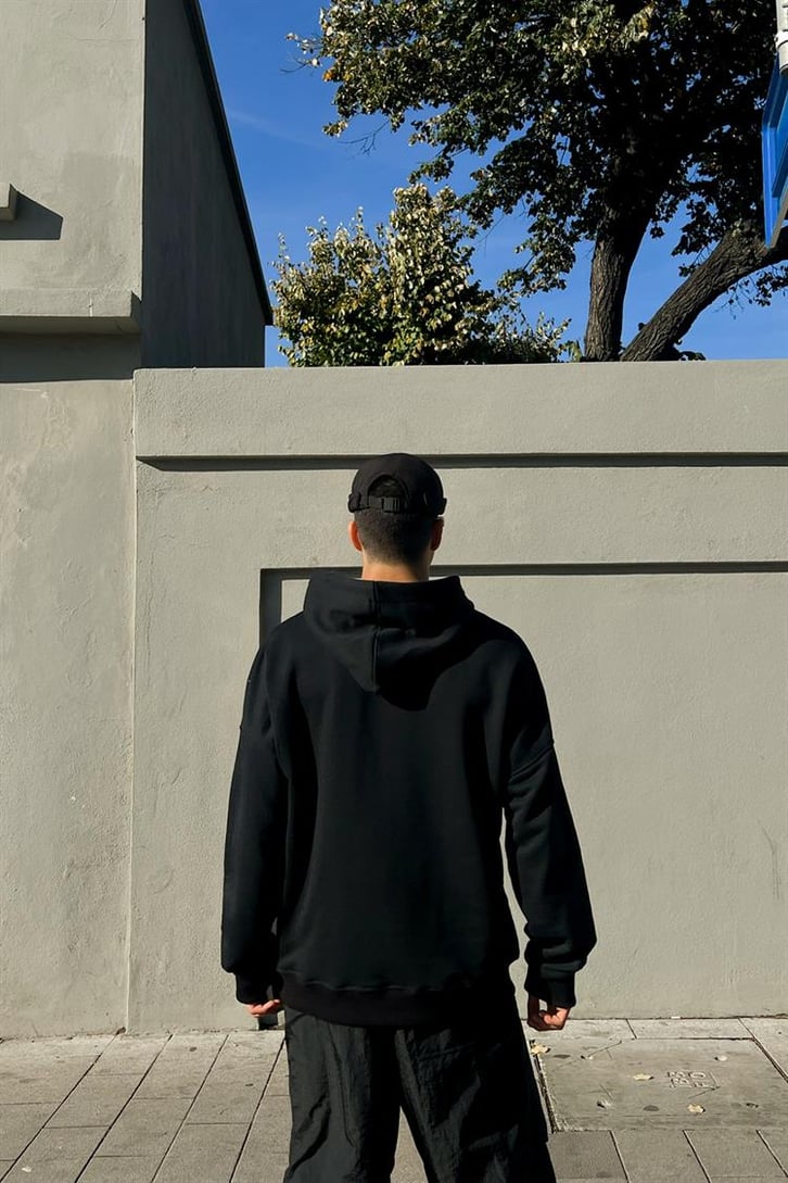 Club Couture Baskılı Siyah İçi Pamuklu OVersize Hoodie