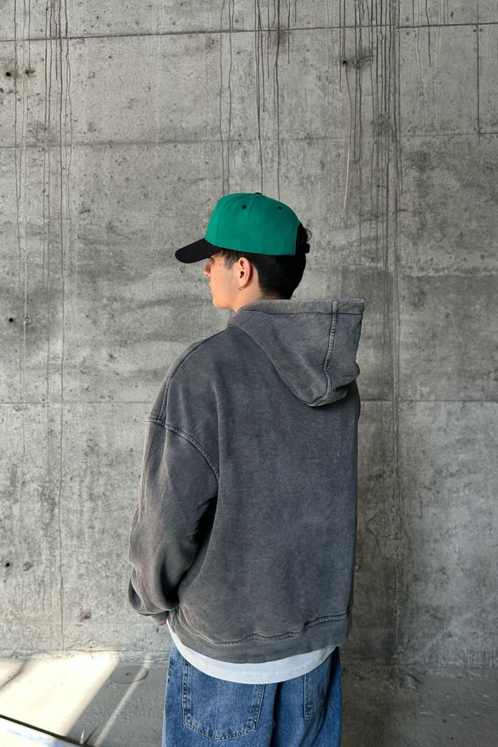 Cobra Snake Baskılı Acid Wash Oversize Hoodie