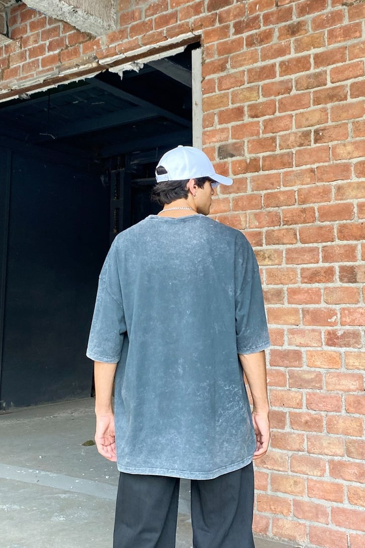 Cold World Baskılı Acid Wash Oversize Tshirt