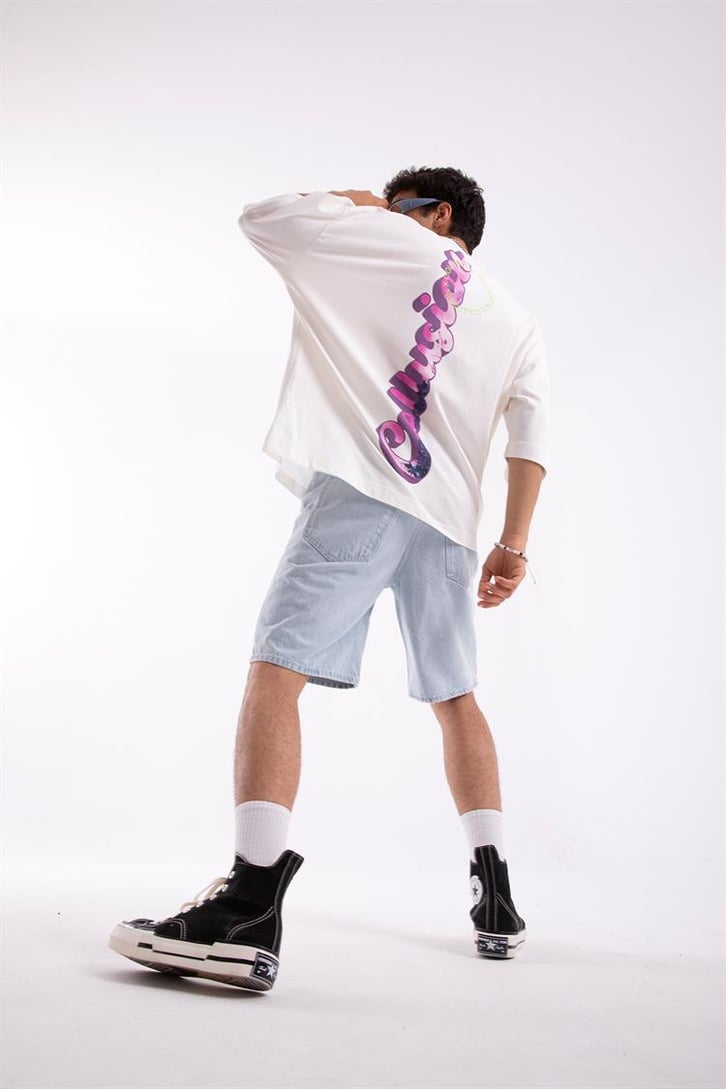 Collusion Baskılı Beyaz Oversize Tshirt