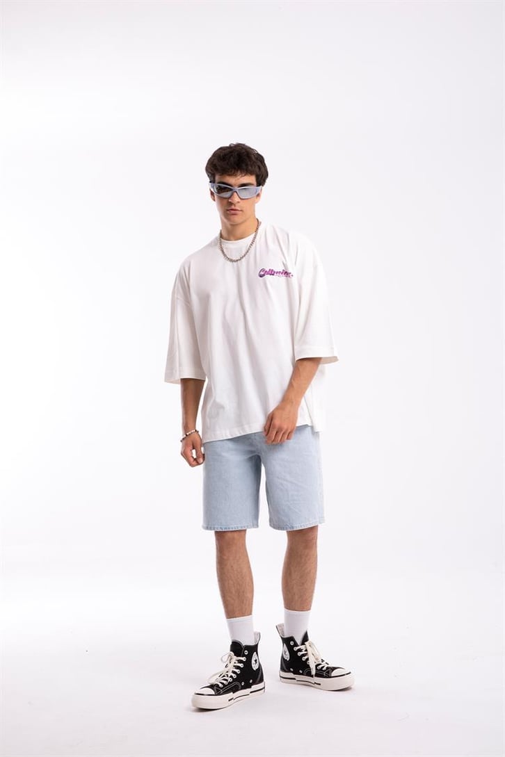 Collusion Baskılı Beyaz Oversize Tshirt