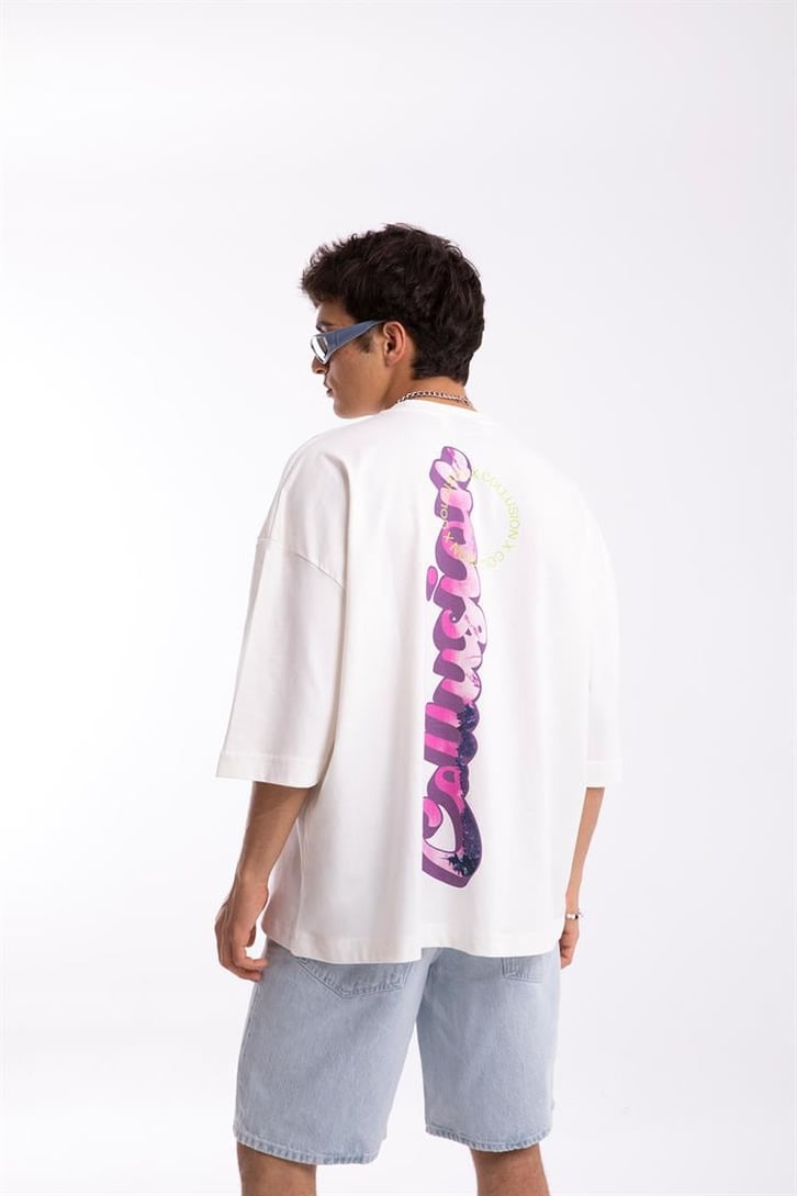 Collusion Baskılı Beyaz Oversize Tshirt