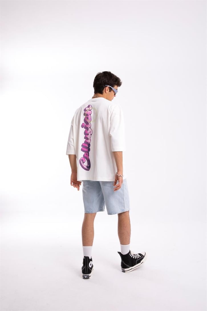 Collusion Baskılı Beyaz Oversize Tshirt