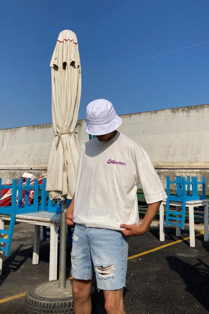 Collusion Baskılı Ekru Oversize Tshirt