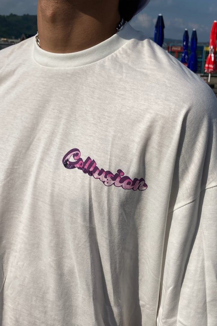 Collusion Baskılı Ekru Oversize Tshirt