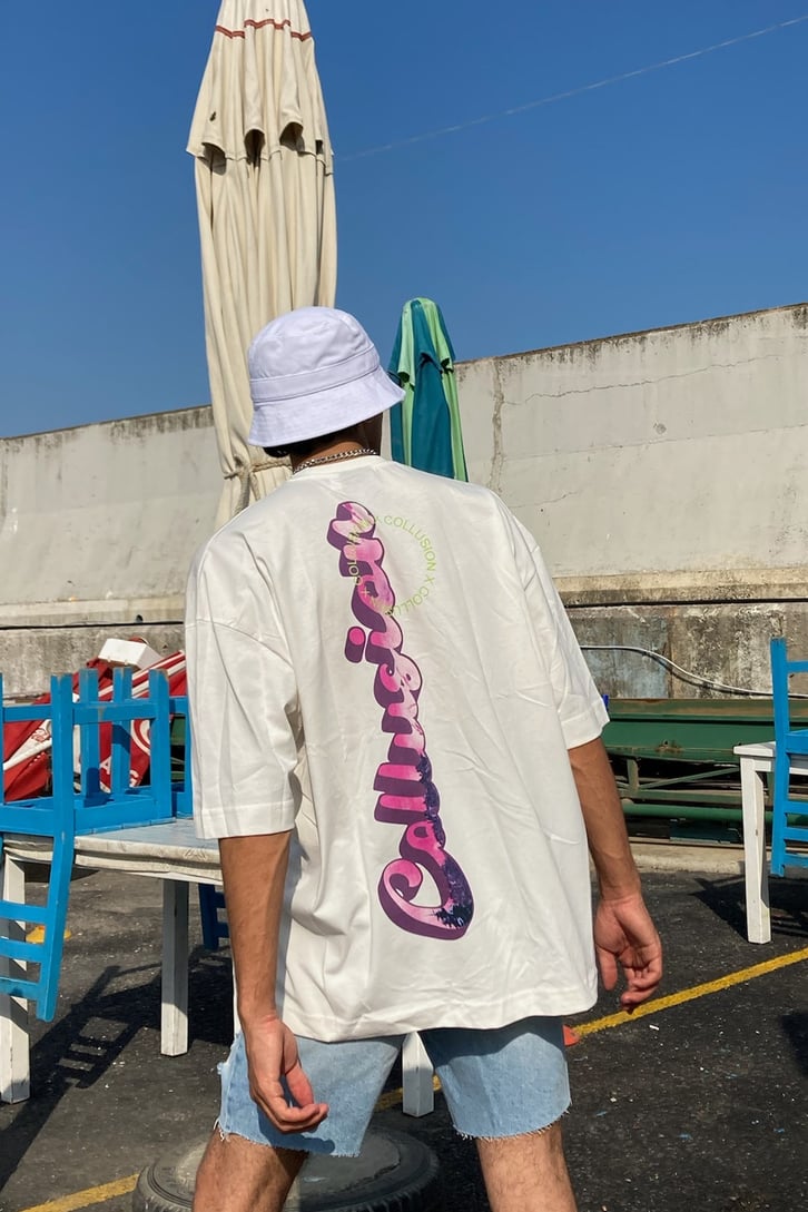 Collusion Baskılı Ekru Oversize Tshirt