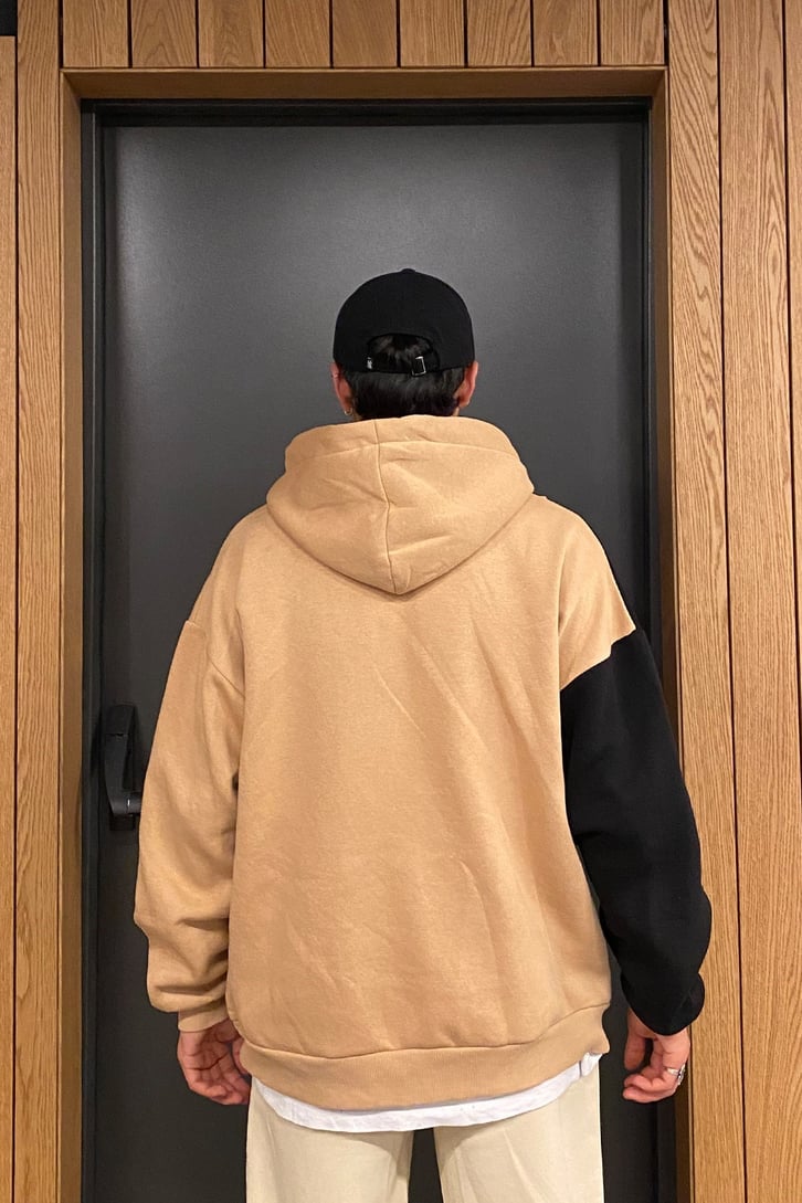 Color Block Oversize Brown Hoodie