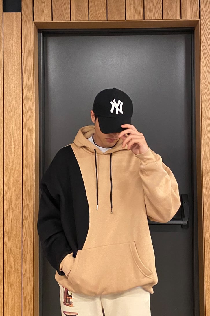 Color Block Oversize Brown Hoodie