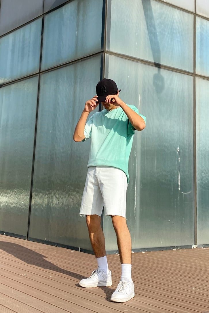 Color Gradient Basic Su Yeşili Oversize Tshirt
