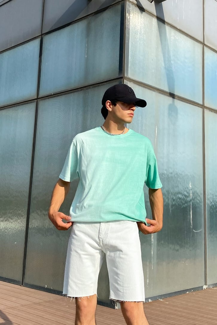 Color Gradient Basic Su Yeşili Oversize Tshirt