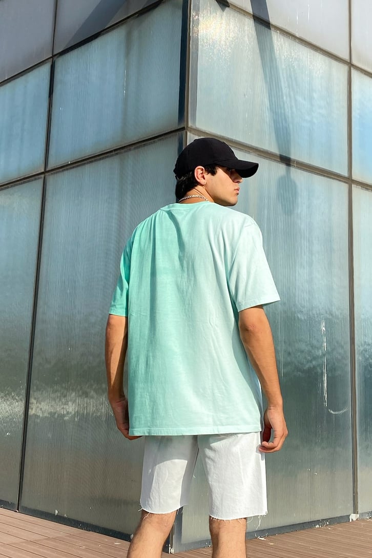 Color Gradient Basic Su Yeşili Oversize Tshirt