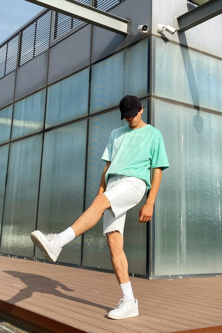 Color Gradient Basic Su Yeşili Oversize Tshirt