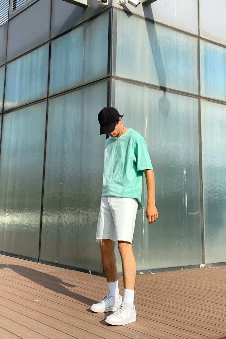 Color Gradient Basic Su Yeşili Oversize Tshirt