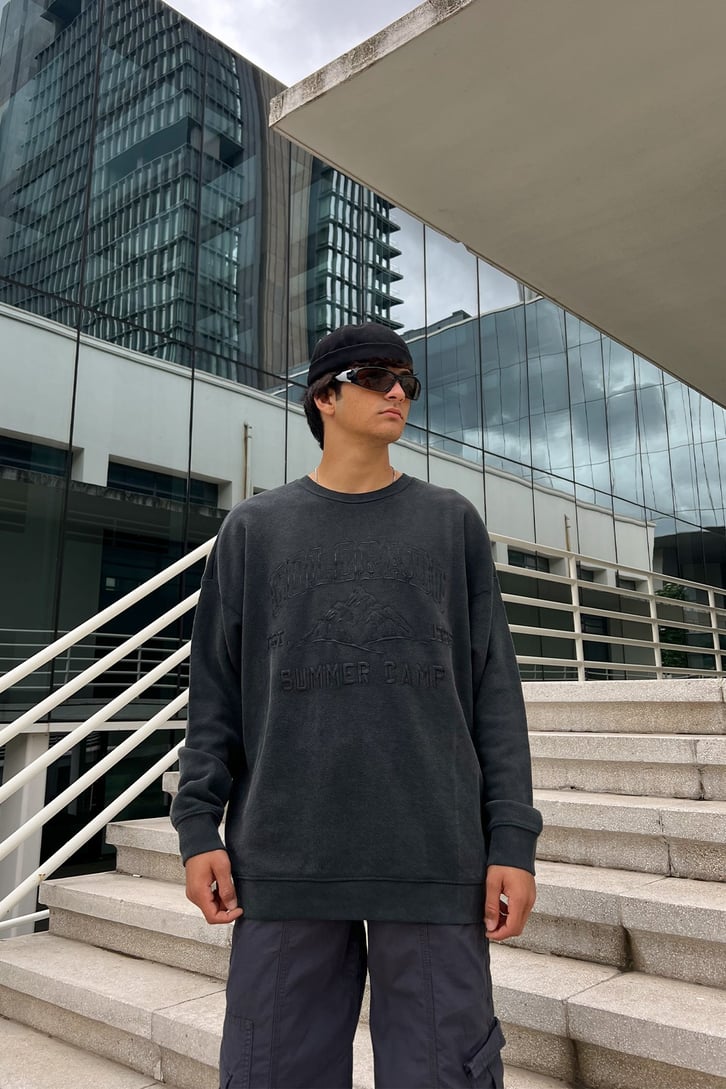 Colorado Nakışlı Acid Wash Oversize Sweatshirt