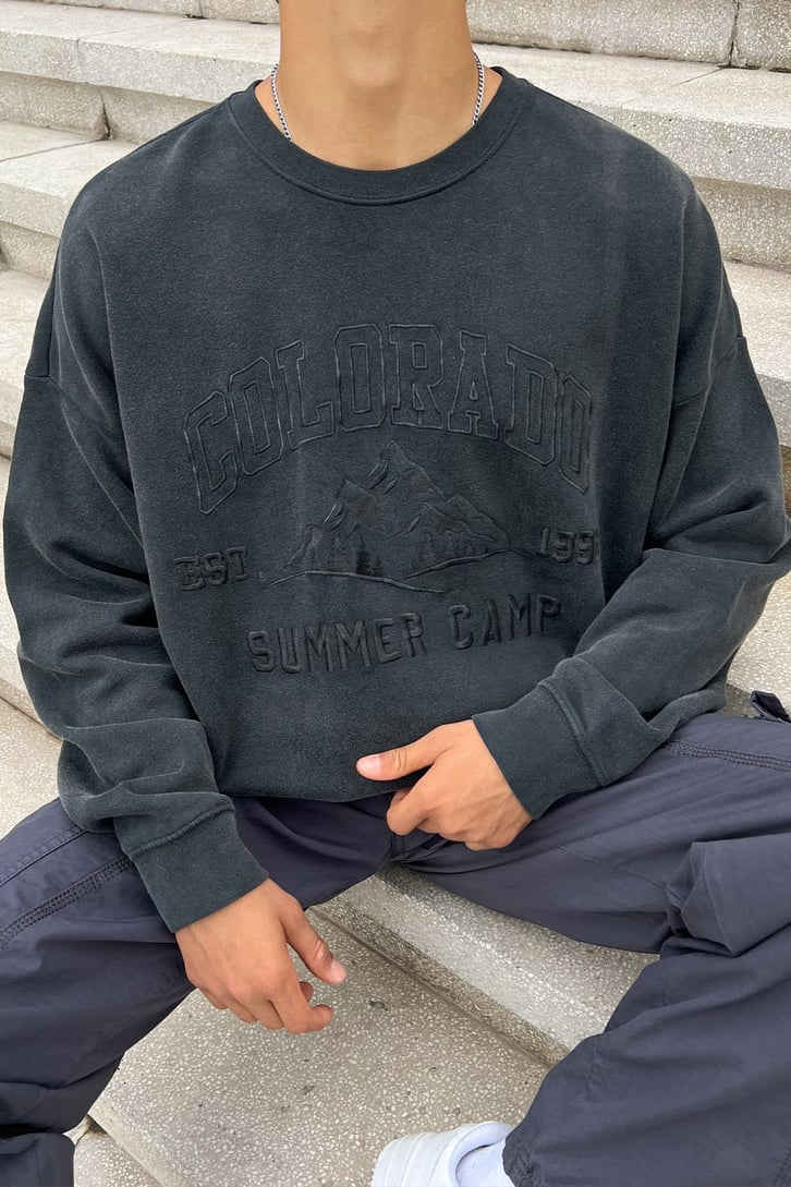 Colorado Nakışlı Acid Wash Oversize Sweatshirt