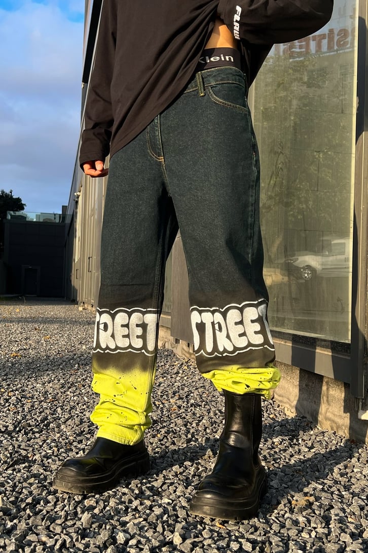 Colored Street Baskılı Baggy Jean