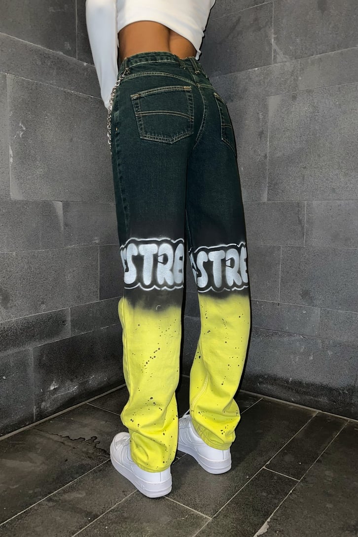 Colored Street Baskılı Baggy Jean