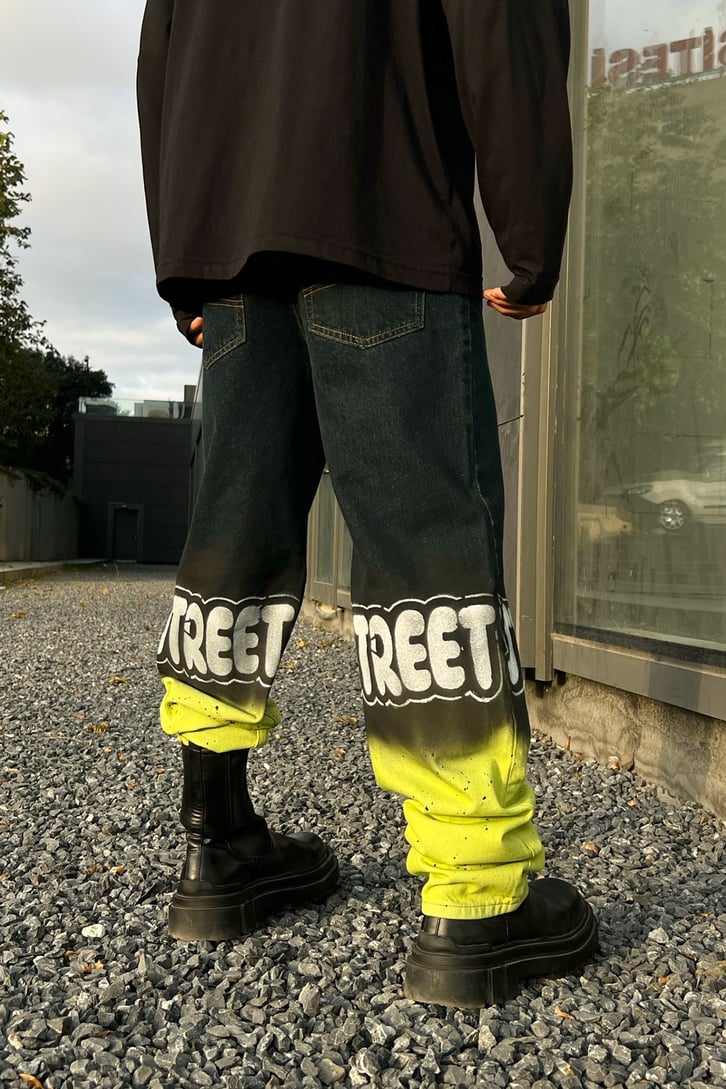 Colored Street Baskılı Baggy Jean