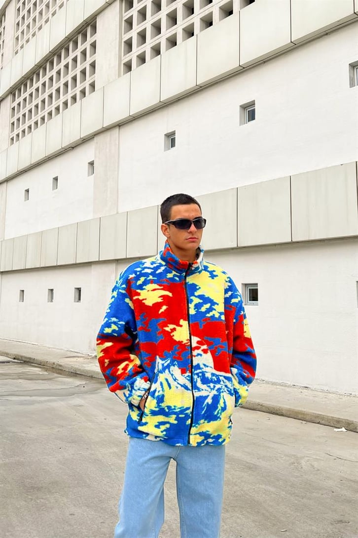 Colored Zipper Peluş Ceket